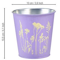 Artikel Metallkruka, plantering, lila blommor, Ø10cm H10,5cm