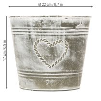Artikel Shabby Chic metallblomkruka med hjärtformad design, Ø22cm, H17.5cm