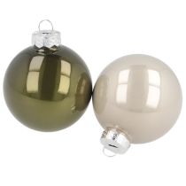 Artikel Julgranskulor i glas, blanka i olivgrått och silvergrått, 5 cm, 24 st