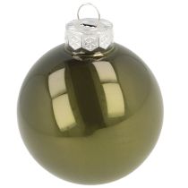 Artikel Julgranskulor i glas, blanka i olivgrått och silvergrått, 5 cm, 24 st