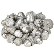 Artikel Dekorativa ekollon silver, adventsdekoration, naturliga höstfrukter, lantligt Ø1,5 – 2,5 cm L1,5 – 3 cm 300 g