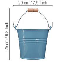 Artikel Dekorativ hink, metall, trähandtag, blomkruka, blå, 16 cm hög, 2 stycken