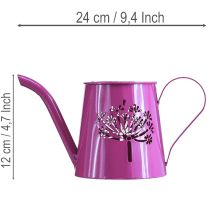 Artikel Dekorativ vattenkanna, lila metall, bohemisk design, maskrosdesign, 12 cm hög, 2 delar