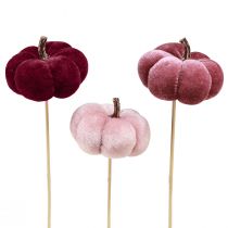 Artikel Dekorativ pumpa av tygpumpa på pinne vinröd rosa Ø7cm 9 st