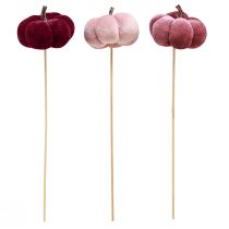 Artikel Dekorativ pumpa av tygpumpa på pinne vinröd rosa Ø7cm 9 st
