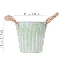 Artikel Dekorativ kruka, metallhink för plantering, planteringslåda med handtag, rosa/grön/gul shabby chic Ø15cm H13cm 3-delat set