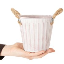 Artikel Dekorativ kruka, metallhink för plantering, planteringslåda med handtag, rosa/grön/gul shabby chic Ø15cm H13cm 3-delat set