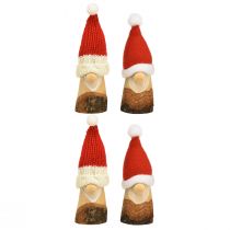Artikel Dekorativ tomte i trä jultomte med hatt röd natur 10/12cm 4st