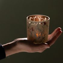 Artikel Dekorativ glaslykta med blommotiv för stämningsfulla heminredningsdetaljer, 8 cm, 4 stycken.