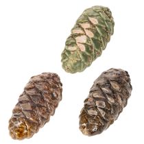 Artikel Dekorativa keramiska tallkottar, blandade gröna, gula, bruna, 8,5 cm, 6 stycken