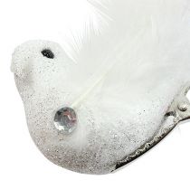 Dekorativ fågel på klämman med glittervit 14 cm 2st