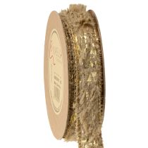 Artikel Dekorativt band med päls, fuskpälsband, brunt guld, 25mm, 15m