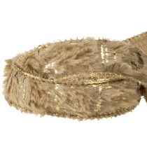 Artikel Dekorativt band med päls, fuskpälsband, brunt guld, 25mm, 15m