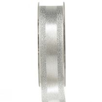 Artikel Dekorationsband silver med glitter presentband med ränder 25mm 20m