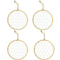 Artikel Dekorativa hängringar i metall, raffia, Ø20 cm, 4 stycken, bohemisk väggdekoration, fönsterdekoration