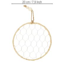 Artikel Dekorativa hängringar i metall, raffia, Ø20 cm, 4 stycken, bohemisk väggdekoration, fönsterdekoration