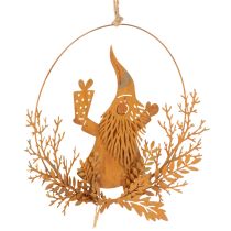 Artikel Juldekorationsring, ren i ring, jultomten med present, metalldekoration, rostig yta, Ø18 cm, set om 2