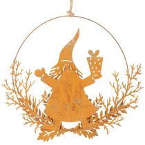Artikel Juldekorationsring, ren i ring, jultomten med present, metalldekoration, rostig yta, Ø18 cm, set om 2
