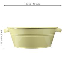 Artikel Dekorativ metallskål, grön-gul, blomskål med handtag, Ø33,5 cm
