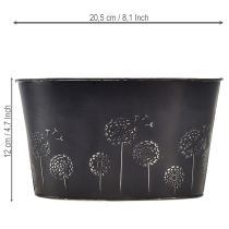 Artikel Dekorativ metallskål, oval, svart och silver, blommönster, 20,5 x 12,5 x 12 cm