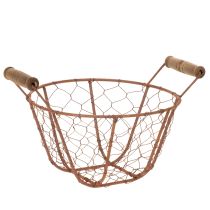Artikel Trådkorg, metallkorg med handtag, trä, rost, dekorativ, Ø18cm