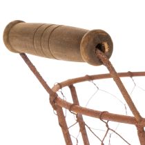 Artikel Trådkorg, metallkorg med handtag, trä, rost, dekorativ, Ø18cm