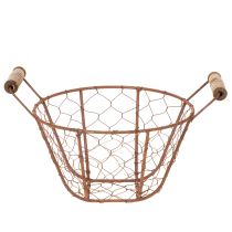 Artikel Trådkorg, metallkorg med handtag, trä, rost, dekorativ, Ø18cm