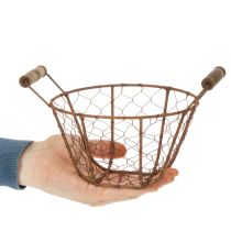 Artikel Trådkorg, metallkorg med handtag, trä, rost, dekorativ, Ø18cm