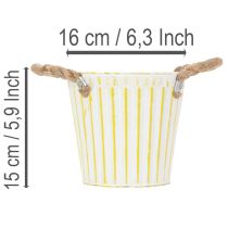 Artikel Hink för plantering, kruka med handtag, metalldekoration rosa/grön/gul shabby chic Ø16,5cm H15cm 3-delat set