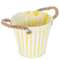 Artikel Hink för plantering, kruka med handtag, metalldekoration rosa/grön/gul shabby chic Ø16,5cm H15cm 3-delat set