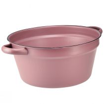 Artikel Hink med handtag planteringsbricka i metall rosa Ø22,5cm H10,5cm