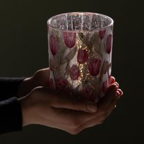Artikel Elegant lykta med tulpanmotiv för stämningsfull vårdekoration, 12,5 cm, 2 stycken.