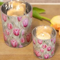 Artikel Elegant lykta med tulpanmotiv för stämningsfull vårdekoration, 12,5 cm, 2 stycken.