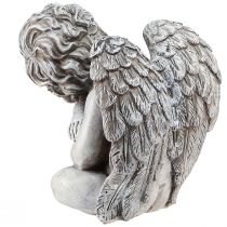 Artikel Ängel sittande dekorativ figur grav dekoration grå polyresin H18cm