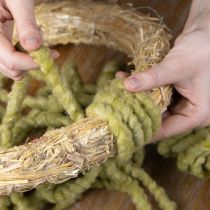 Artikel Fluffigt Mirabell-filtsnöre, ull, grönt, 25m dekorativt band för blomsterdekoration, dekoration, pyssel, gör-det-själv