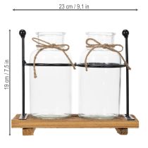 Artikel Dekorativ flaskvas, glas och trä, 23x12x19,5cm, 2 stycken