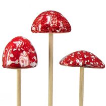 Artikel Padsvampar på pinne, röd, 4 cm, set om 6 - dekorativa trädgårdssvampar för höstdekoration