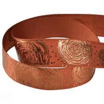 Artikel Presentband med gyllene rosor dekorativt band rödbrun 25mm 15m