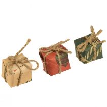 Artikel Papperspresentaskar miniset, röd-grön-naturlig, 2,5x3 cm 18 stycken - Juldekoration