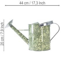 Artikel Metallvattenkanna, vintage-look, grön och silver med blommönster - dekorativ kruka, Ø18 cm