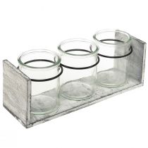 Artikel Rustik glasbehållare i grått och vitt träställ - 27,5x9x11 cm - Mångsidig förvaring och dekorativ lösning