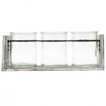 Artikel Rustik glasbehållare i grått och vitt träställ - 27,5x9x11 cm - Mångsidig förvaring och dekorativ lösning