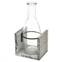 Artikel Glasvas i grått träställ, 9,5x8x20cm - Rustik dekoration med 4 flaskor