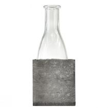 Artikel Glasvas i grått träställ 20 cm Rustik dekoration med glasflaska