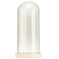 Artikel Glasöverliggare glasklocka med bas klart trä Ø14cm H28,5cm