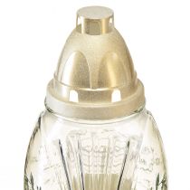 Artikel Gravljus glasvas retro gravlykta klar vitguld Ø11cm H26,5cm