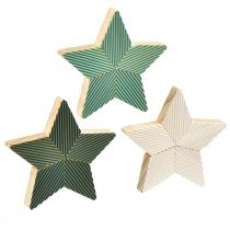 Artikel Trästjärnor räfflad bordsdekoration grön mintvit 11cm 6 st
