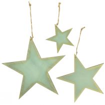 Artikel Trästjärnor för upphängning av fönsterdekoration mintguld 12/20/26cm set om 3