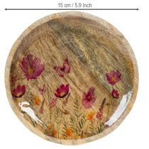 Artikel Trätallrikar med blommor och fjärilar, naturrosa, Ø15 cm, 3 stycken
