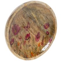 Artikel Trätallrikar med blommor och fjärilar, naturrosa, Ø15 cm, 3 stycken